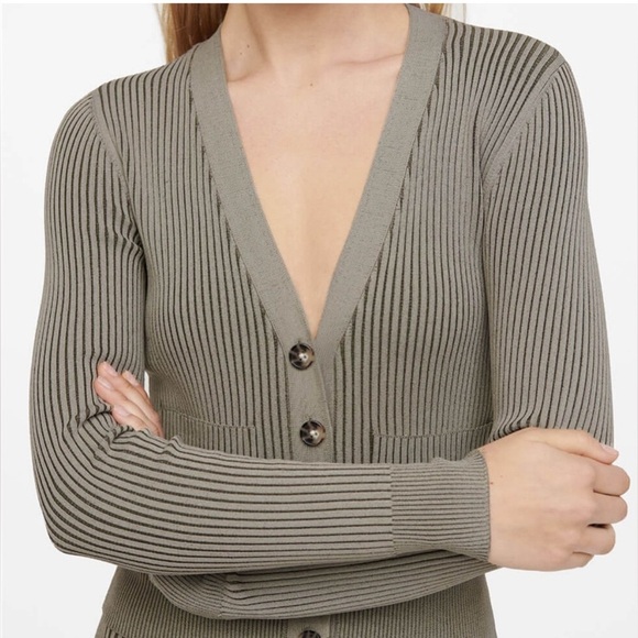 Anine Bing | Layla Ribbed Cardigan Sweater Size Medium Olive Green Sage V-neck - Picture 3 of 11
